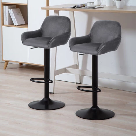 BATHRINS®Lot De 6 Tabouret De Bar En Velours Hauteur D'assise Réglable 60-82 Cm Pour Bar Salle à Manger Salon -GRIS 4 BATHRINS®Lot De 6 Tabouret De Bar En Velours Hauteur D'assise Réglable 60-82 Cm Pour Bar Salle à Manger Salon -GRIS – Image 2