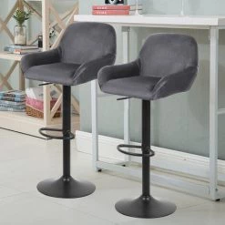 BATHRINS®Lot De 6 Tabouret De Bar En Velours Hauteur D'assise Réglable 60-82 Cm Pour Bar Salle à Manger Salon -GRIS 9 BATHRINS®Lot De 6 Tabouret De Bar En Velours Hauteur D'assise Réglable 60-82 Cm Pour Bar Salle à Manger Salon -GRIS -banc et tabouret Soldes Boutique 30995952 3
