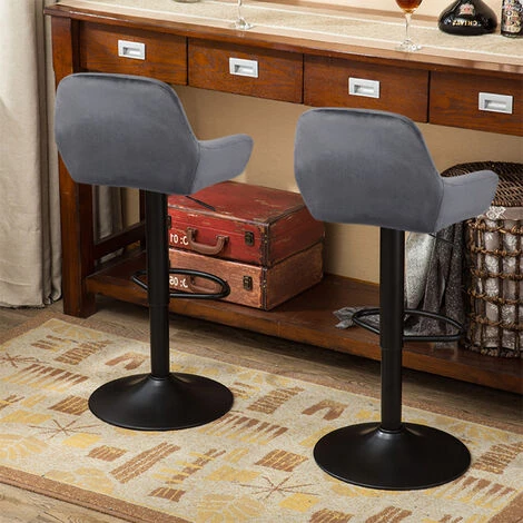 BATHRINS®Lot De 6 Tabouret De Bar En Velours Hauteur D'assise Réglable 60-82 Cm Pour Bar Salle à Manger Salon -GRIS 6 BATHRINS®Lot De 6 Tabouret De Bar En Velours Hauteur D'assise Réglable 60-82 Cm Pour Bar Salle à Manger Salon -GRIS – Image 4