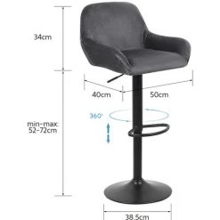 BATHRINS®Lot De 6 Tabouret De Bar En Velours Hauteur D'assise Réglable 60-82 Cm Pour Bar Salle à Manger Salon -GRIS 11 BATHRINS®Lot De 6 Tabouret De Bar En Velours Hauteur D'assise Réglable 60-82 Cm Pour Bar Salle à Manger Salon -GRIS -banc et tabouret Soldes Boutique 30995952 5