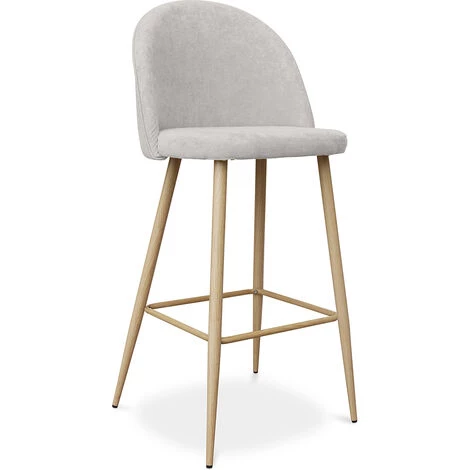 PRIVATEFLOOR Tabouret De Bar Evelyne Design Scandinave Premium - 76cm Crème - Métal Finition Effet Bois, Tissu, Bois - Crème 3 PRIVATEFLOOR Tabouret De Bar Evelyne Design Scandinave Premium - 76cm Crème - Métal Finition Effet Bois, Tissu, Bois - Crème