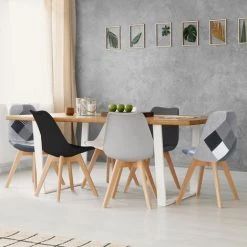 IDMARKET Lot De 6 Chaises SARA Gris Foncé, Gris Clair, Blanc, Noir Et Patchworks Noirs, Gris Et Blancs