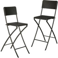 Relaxdays Chaise De Bar Lot De 2 Avec Dossier Pliante Pliable BASTIAN Tabouret 78 Cm Hauteur, Noir