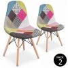 MC HAUS Pack 2 Chaises De Salle A Manger, Design Patchwork Rembourre, Pieds En Bois De Hêtre, Style Retro, Multicolore Rose -banc et tabouret Soldes Boutique 31824943 1