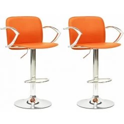 Tabourets De Bar 2 Pcs Artificiel Cuir Orange VidaXL