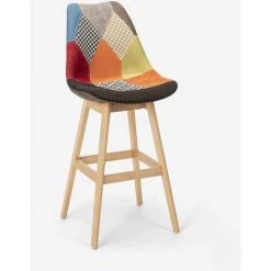 AHD AMAZING HOME DESIGN Tabouret Haut Pour Bar Et Cuisine Design En Tissu Bois Patchwork Chick