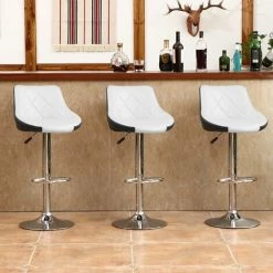 SIFREE Tabouret De Bar Lot De 4 Avec Siège Bien Rembourré,2 Design 2 Couleurs,tabourets En Simili-Cuir Réglable,Blanc Noir 9 SIFREE Tabouret De Bar Lot De 4 Avec Siège Bien Rembourré,2 Design 2 Couleurs,tabourets En Simili-Cuir Réglable,Blanc Noir -banc et tabouret Soldes Boutique 32327511 3