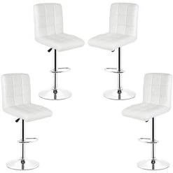 SIFREE Tabouret De Bar Lot De 4 En Similicuir Avec Siège Bien Rembourré, Tabourets Réglable,BLANC