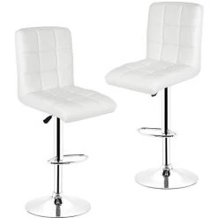 SIFREE Tabouret De Bar Lot De 2 En Similicuir Avec Siège Bien Rembourré, Tabourets Réglable,BLANC