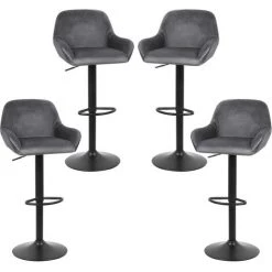 SIFREE Lot De 4 Tabouret De Bar Braga Tissu GRIS En Métal