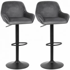 SIFREE Lot De 4 Tabouret De Bar Braga Tissu GRIS En Métal -banc et tabouret Soldes Boutique 32327867 4