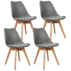SiFree®TOP !! Lot De 4 Chaises Scandinaves Gris Foncé Avec Coussin