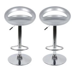 SIFREE GRIS GRIS !!! TABOURET DE BAR, LOT DE 2 CHAISE DE BAR,Reglable ABS Plastique