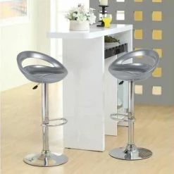 SIFREE GRIS GRIS !!! TABOURET DE BAR, LOT DE 2 CHAISE DE BAR,Reglable ABS Plastique -banc et tabouret Soldes Boutique 32328063 3