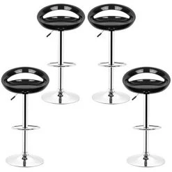 SIFREE 4pcsTabourets De Bar,Hauteur Reglable,en Forme De Croissant,en Plastique(ABS) Adjustable,Grand Siege Et Base, Pour Bar, Comptoir Ou Cuisine,Noir