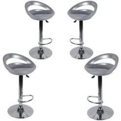 SIFREE GRIS GRIS !!! TABOURET DE BAR, LOT DE 4 CHAISE DE BAR,Reglable ABS Plastique