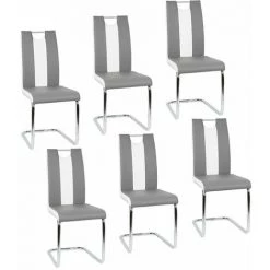 SiFree®Lot de 6 chaises PIA grises et blanches pour salle à manger   L 43 x P 58 cm -banc et tabouret Soldes Boutique 32328323 3