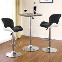 SIFREE Lot De 2 Tabourets De Bar Avec Dossier Hauteur Réglable 62cm - 82cm En Simili PU Et PVC Noir/Blanc