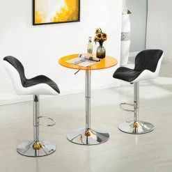SIFREE Lot De 2 Tabourets De Bar Avec Dossier Hauteur Réglable 62cm - 82cm En Simili PU Et PVC Noir/Blanc -banc et tabouret Soldes Boutique 32328607 4