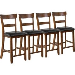 COSTWAY Lot De 2 Chaises De Bar Style Vintage Hauteur Du Siège : 65 Cm Avec Dossier Et Coussin Pour Comptoir, Bistro, Pub