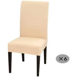 LangRay 6 Pièces Housse De Chaise Moderne élastique - Housse De Protection Imbriquée S'applique à La Fête De Banquet De Mariage En Famille, Housse De Chaise élastique Douce Et Lisse (taille Générale , 6 Pièces), Beige