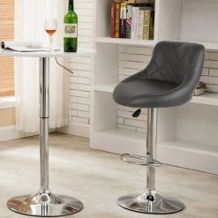 SKECTEN Tabouret De Bar Lot De 2 Avec Siège Bien Rembourré, 2 Design 2 Couleurs, Tabourets En Simili-Cuir Réglable, Gris -banc et tabouret Soldes Boutique 33016999 4