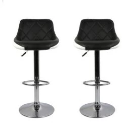 YONGQING Lot De 2Tabouret De Bar Avec Siège Bien Rembourré,tabourets En Cuir Artificiel - Noir-blanc