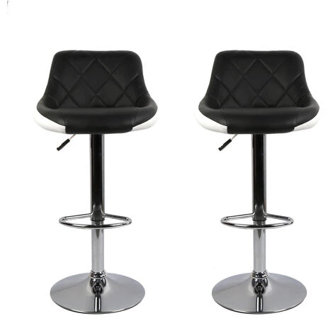 YONGQING Lot De 2Tabouret De Bar Avec Siège Bien Rembourré,tabourets En Cuir Artificiel - Noir-blanc 3 YONGQING Lot De 2Tabouret De Bar Avec Siège Bien Rembourré,tabourets En Cuir Artificiel - Noir-blanc