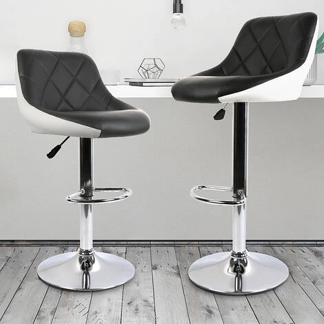 YONGQING Lot De 2Tabouret De Bar Avec Siège Bien Rembourré,tabourets En Cuir Artificiel - Noir-blanc 7 YONGQING Lot De 2Tabouret De Bar Avec Siège Bien Rembourré,tabourets En Cuir Artificiel - Noir-blanc – Image 5