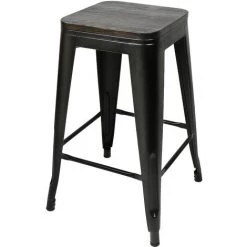 SKECTEN 8 Tabouret De Bar Design Industriel Tabouret Haut Bistrot Bois Et Métal Vintage Hauteur De 76,5cm, Max.150kg -banc et tabouret Soldes Boutique 33221322 3