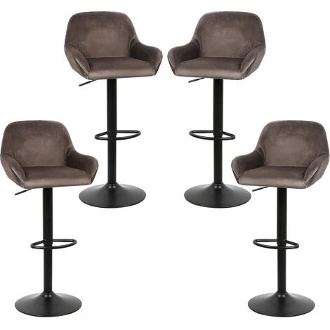 SKECTEN Lot De 4 Tabouret De Bar En Velours Hauteur D'assise Réglable 60-82 Cm Pour Bar Salle à Manger Salon - Marron 3 SKECTEN Lot De 4 Tabouret De Bar En Velours Hauteur D'assise Réglable 60-82 Cm Pour Bar Salle à Manger Salon - Marron