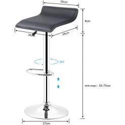 SKECTEN Lot De 2 Tabourets De Bar Pivotant Et Réglable En Hauteur 60 Cm-80cm Chaise De Bar Noir -banc et tabouret Soldes Boutique 33222336 4