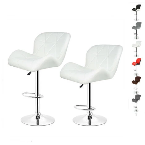 SKECTEN Lot De 2 Tabouret De Bar Réglable En Hauteur Chaise Haute Pour Bar Avec Dossier Siège Rembouré En PU Pied En Métal, Blanc 3 SKECTEN Lot De 2 Tabouret De Bar Réglable En Hauteur Chaise Haute Pour Bar Avec Dossier Siège Rembouré En PU Pied En Métal, Blanc