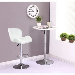 SKECTEN Lot De 2 Tabouret De Bar Réglable En Hauteur Chaise Haute Pour Bar Avec Dossier Siège Rembouré En PU Pied En Métal, Blanc 11 SKECTEN Lot De 2 Tabouret De Bar Réglable En Hauteur Chaise Haute Pour Bar Avec Dossier Siège Rembouré En PU Pied En Métal, Blanc -banc et tabouret Soldes Boutique 33222518 5