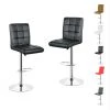 SKECTEN Lot De 2 Tabourets De Bar En Simili Cuir Et Métal Hauteur Réglable 92-112CM Charge Max 113KG Avec Repose-pieds Et Base Chromés Style Contemporain Noir