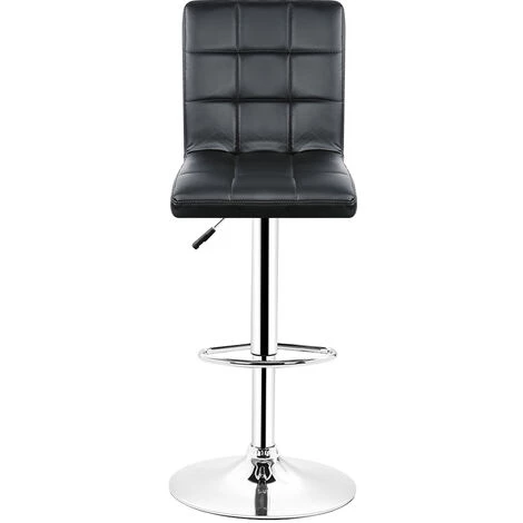 SKECTEN Lot De 2 Tabourets De Bar En Simili Cuir Et Métal Hauteur Réglable 92-112CM Charge Max 113KG Avec Repose-pieds Et Base Chromés Style Contemporain Noir 5 SKECTEN Lot De 2 Tabourets De Bar En Simili Cuir Et Métal Hauteur Réglable 92-112CM Charge Max 113KG Avec Repose-pieds Et Base Chromés Style Contemporain Noir – Image 3