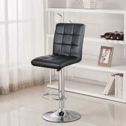 SKECTEN Lot De 2 Tabourets De Bar En Simili Cuir Et Métal Hauteur Réglable 92-112CM Charge Max 113KG Avec Repose-pieds Et Base Chromés Style Contemporain Noir 10 SKECTEN Lot De 2 Tabourets De Bar En Simili Cuir Et Métal Hauteur Réglable 92-112CM Charge Max 113KG Avec Repose-pieds Et Base Chromés Style Contemporain Noir -banc et tabouret Soldes Boutique 33223897 4