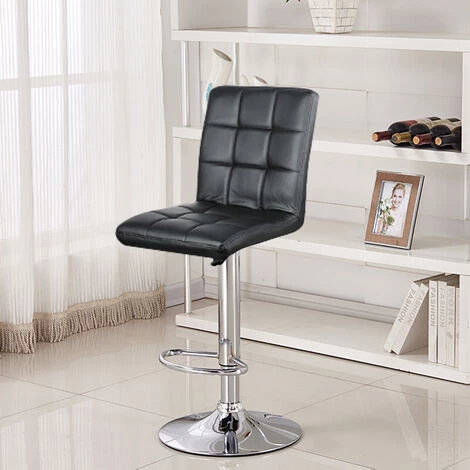 SKECTEN Lot De 2 Tabourets De Bar En Simili Cuir Et Métal Hauteur Réglable 92-112CM Charge Max 113KG Avec Repose-pieds Et Base Chromés Style Contemporain Noir 6 SKECTEN Lot De 2 Tabourets De Bar En Simili Cuir Et Métal Hauteur Réglable 92-112CM Charge Max 113KG Avec Repose-pieds Et Base Chromés Style Contemporain Noir – Image 4