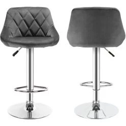 SKECTEN Lot De 2 Tabouret De Bar Avec Dossier Et Repose-Pied, Hauteur Réglable, Siège En Velours, Gris Foncé 10 SKECTEN Lot De 2 Tabouret De Bar Avec Dossier Et Repose-Pied, Hauteur Réglable, Siège En Velours, Gris Foncé -banc et tabouret Soldes Boutique 33333217 4