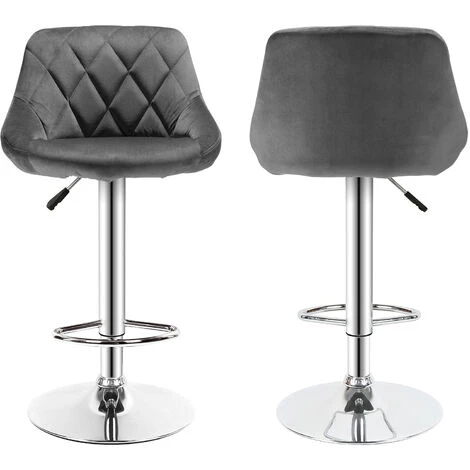 SKECTEN Lot De 2 Tabouret De Bar Avec Dossier Et Repose-Pied, Hauteur Réglable, Siège En Velours, Gris Foncé 6 SKECTEN Lot De 2 Tabouret De Bar Avec Dossier Et Repose-Pied, Hauteur Réglable, Siège En Velours, Gris Foncé – Image 4