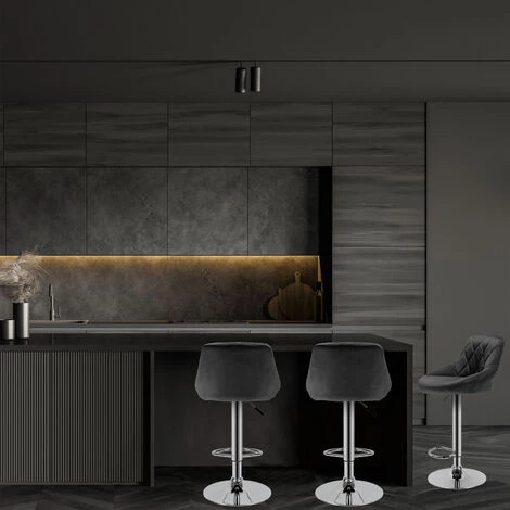 SKECTEN Lot De 2 Tabouret De Bar Avec Dossier Et Repose-Pied, Hauteur Réglable, Siège En Velours, Gris Foncé 7 SKECTEN Lot De 2 Tabouret De Bar Avec Dossier Et Repose-Pied, Hauteur Réglable, Siège En Velours, Gris Foncé – Image 5