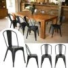 SKECTEN Lot 4 Chaises Industrielles En Métal Avec Dossier Détachable Chaises Pour Bistrot Salle à Manger Bar Café 45 X 85CM Noir