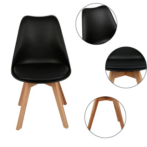 YONGQING Lot De 16 Chaise Avec Coussin Design Scandinave - Noir - Noir 4 YONGQING Lot De 16 Chaise Avec Coussin Design Scandinave - Noir - Noir – Image 2