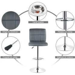 YONGQING Lot De 6 Chaise De Bar Tournante Réglable En Hauteur Tabouret De Bar En Similicuir Tabourets Réglable, Gris - Gris 9 YONGQING Lot De 6 Chaise De Bar Tournante Réglable En Hauteur Tabouret De Bar En Similicuir Tabourets Réglable, Gris - Gris -banc et tabouret Soldes Boutique 33501268 3