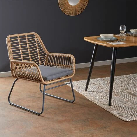 IDIMEX Chaise De Salle à Manger BOREAL Fauteuil D'intérieur Ou D'extérieur En Imitation Rotin, Piètement En Acier Noir, Avec 1 Coussin - Brun 4 IDIMEX Chaise De Salle à Manger BOREAL Fauteuil D'intérieur Ou D'extérieur En Imitation Rotin, Piètement En Acier Noir, Avec 1 Coussin - Brun – Image 2