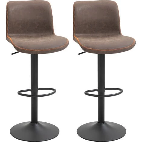 HOMCOM Lot De 2 Tabourets De Bar Vintage Réglable Pivotant Avec Repose-pied PU Marron Surpiqûre Orange - Marron 3 HOMCOM Lot De 2 Tabourets De Bar Vintage Réglable Pivotant Avec Repose-pied PU Marron Surpiqûre Orange - Marron