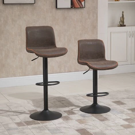 HOMCOM Lot De 2 Tabourets De Bar Vintage Réglable Pivotant Avec Repose-pied PU Marron Surpiqûre Orange - Marron 6 HOMCOM Lot De 2 Tabourets De Bar Vintage Réglable Pivotant Avec Repose-pied PU Marron Surpiqûre Orange - Marron – Image 4