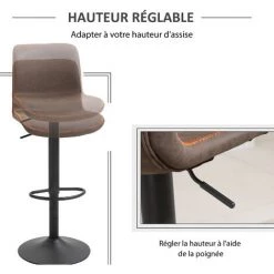 HOMCOM Lot De 2 Tabourets De Bar Vintage Réglable Pivotant Avec Repose-pied PU Marron Surpiqûre Orange - Marron 11 HOMCOM Lot De 2 Tabourets De Bar Vintage Réglable Pivotant Avec Repose-pied PU Marron Surpiqûre Orange - Marron -banc et tabouret Soldes Boutique 33748948 5