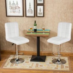 OOBEST Lot De 2 Tabourets De Bar En Simili Cuir Et Métal Hauteur Réglable 92-112CM Charge Max 113KG Avec Repose-pieds Et Base Chromés Style Contemporain Blanc -banc et tabouret Soldes Boutique 33751929 5