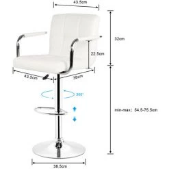 SKECTEN Lot De 4 Tabourets De Bar (Blanc) Chaise De Bar Chaise Lounge Avec Dossier Et Accoudoir, Hauteur Réglable De 54.5cm - 75.5 Cm -banc et tabouret Soldes Boutique 33819583 4